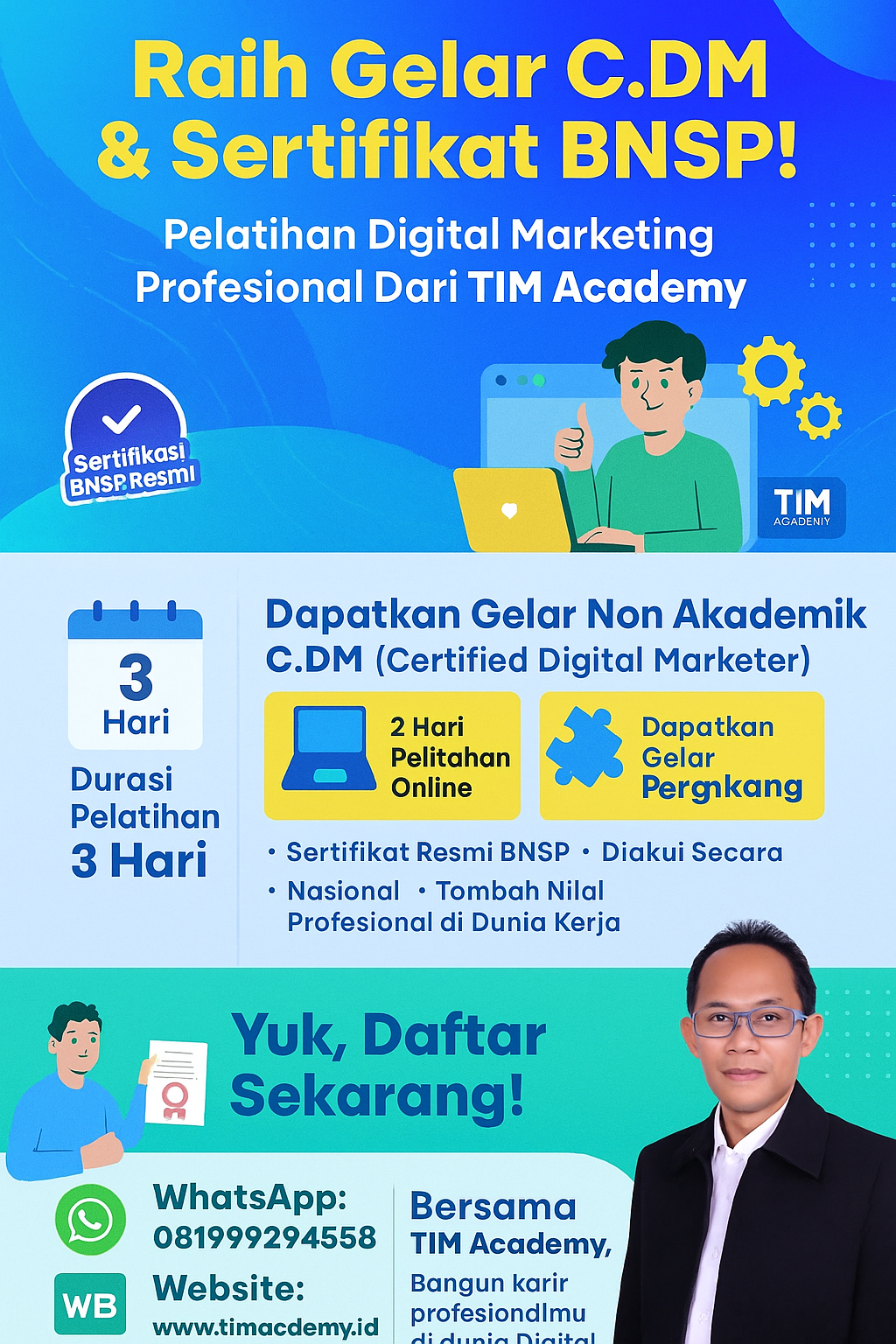 Pelatihan Digital Marketing Bersertifikat BNSP – Raih Gelar Non Akademik C.DM dari TIM Academy